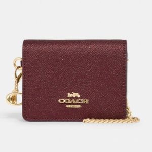 Coach Boxed Mini Wallet on a Chain Crossgrain leather/Gold/Black Cherry